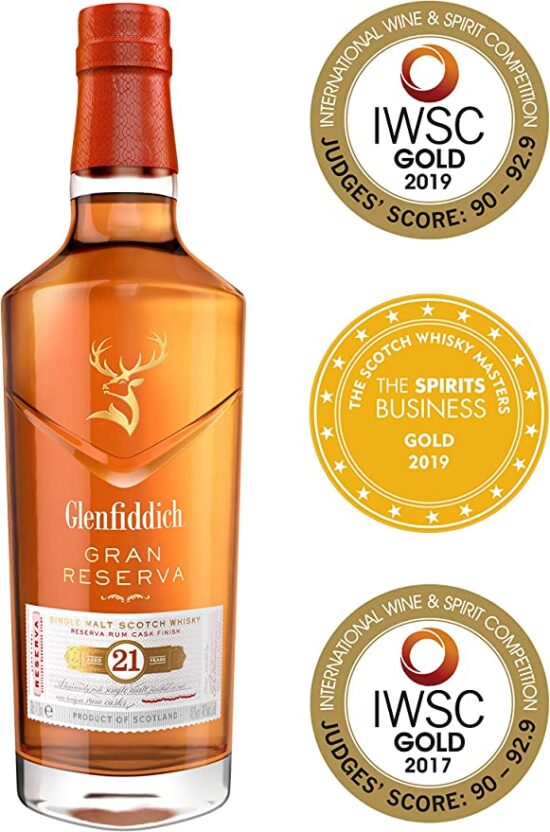 Glenfiddich 21 Year Old Single Malt Scotch Whisky with Gift Box – 70cl